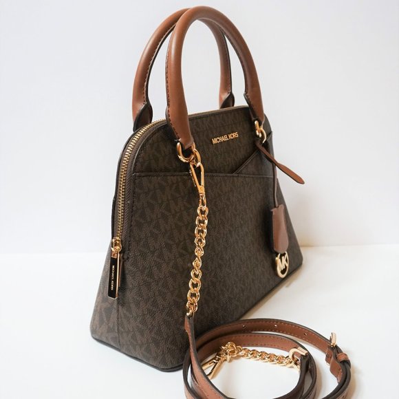 Michael Kors Jet Set Travel Medium Dome Satchel Shoulder Bag MK Brown - Picture 7 of 11